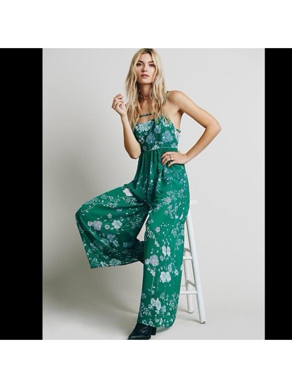 Free People Green Floral Jumpsuit Romper Size 2